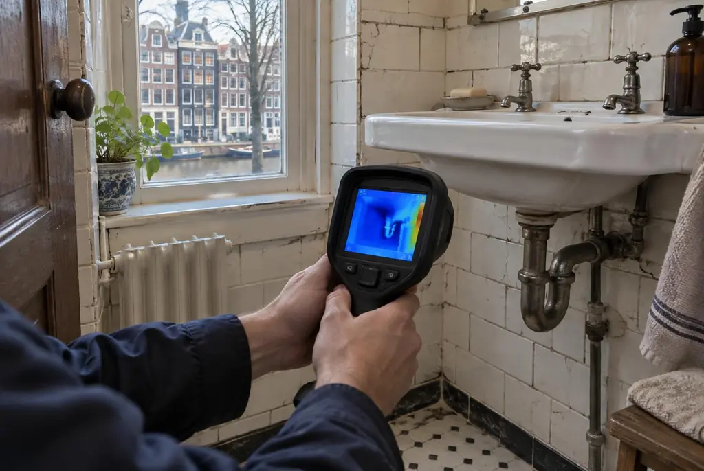 Lekdetectie Meppel – badkamer met oude leidingen achter de tegels