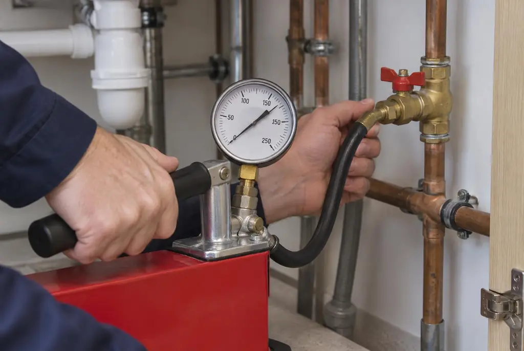 Lekdetectie Meppel – druktest op een waterleiding met een manometer