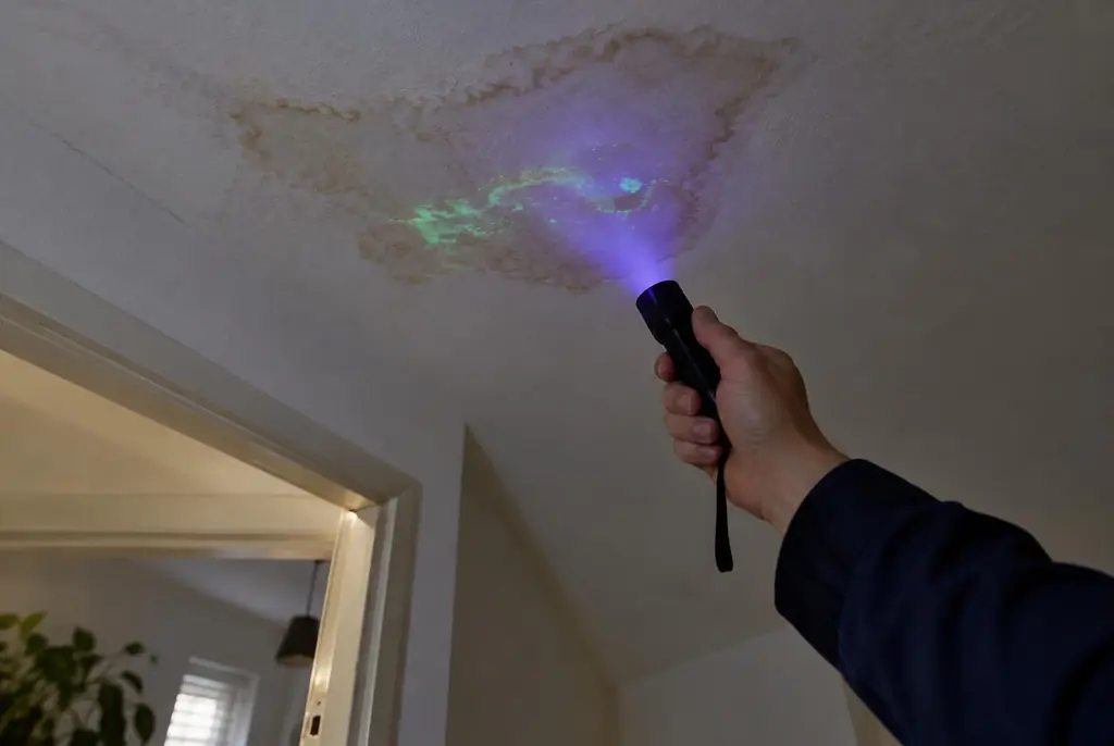 Lekdetectie Meppel – kleurstof controleren op het plafond met uv-licht