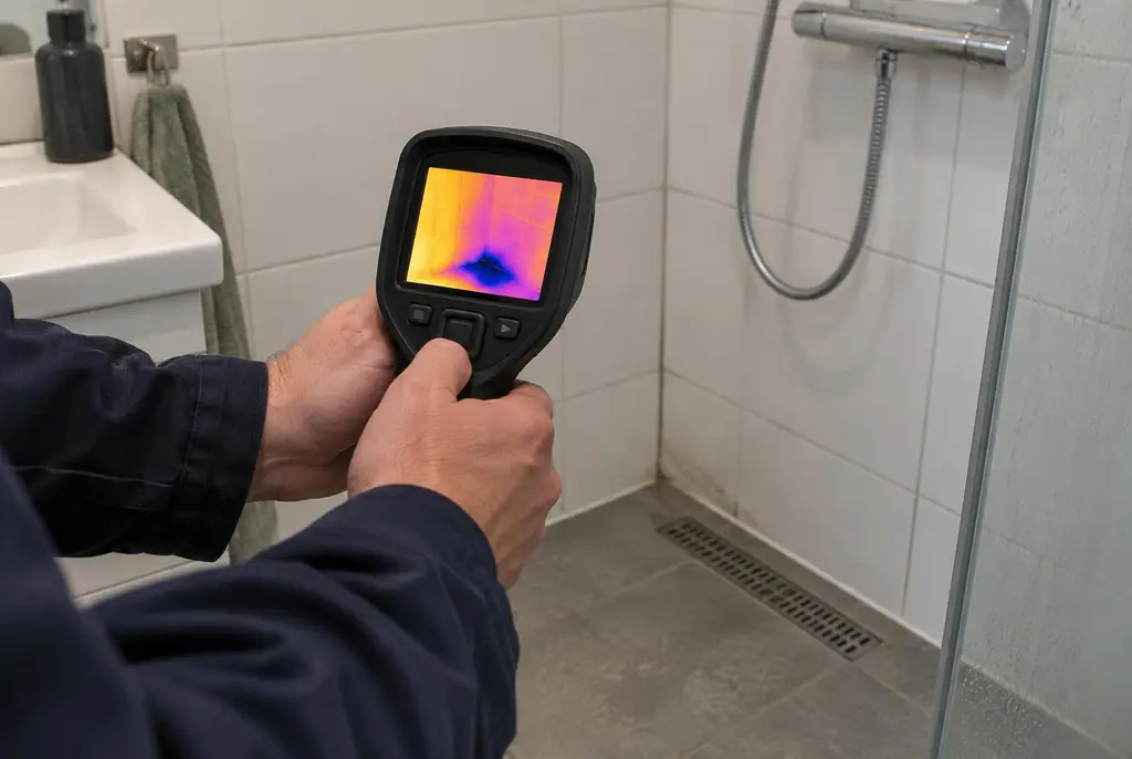 Lekdetectie Meppel – lekdetectiespecialist met warmtebeeldcamera in een badkamer