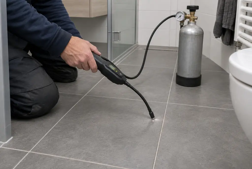 Lekdetectie Meppel – technicus spoort met tracergas een lekkage op in de vloer
